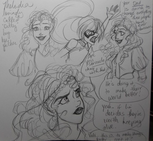 I just drew this one today.  The others are old, before I imagined Spark and Melodia in the same space.  I tried to revise her to see if they'd mesh well at all.  I need to tweak her look though, as she appears too much like Andrayia in these pictures.  "Vati" is the name for 'daddy' in Hamelin.